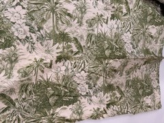 Vintage Polished Cotton Chintz Fabric Green Cream Floral Made US 1 Yd more avail