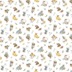 NORTHCOTT – Country Mouse by Deborah Edwards – Toss Mice – White Multi 1/4yd
