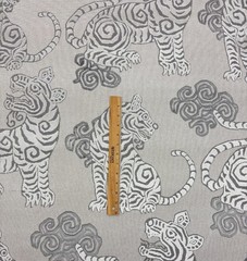 DE LEO TEXTILE AKBAR FROST GRAY VELVET TIGER DRAGON HIGH END FABRIC BY YARD 54″W