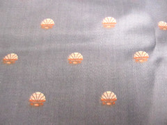 Vtg Interior Design FABRIC 1984 Small Coral Sea Shells on Gey Blue 2yd 12″ x 54