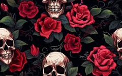 Skull And Roses Printed Cotton Fabric By The Yard