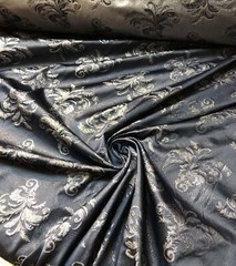 Black Woven Jacquard fabric 60” beautiful navy silver both sides useable brocade