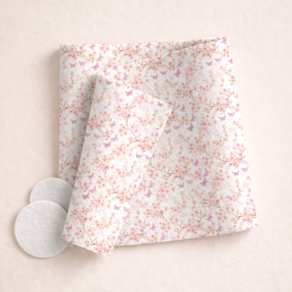 Cherry Blossom Double Sided Printed Felt Sheets, Floral Polyester Felt Fabric