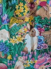 VTG Fabric Traditions Fabric Bunny Chics Hat Floral Garden 71×44 90’s