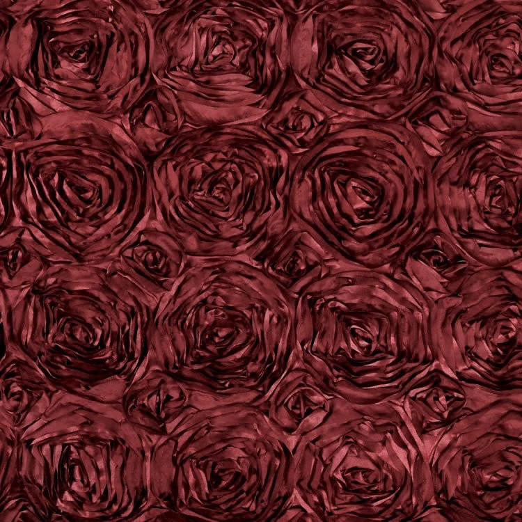 Paige BURGUNDY 3D Floral Polyester Satin Rosette Fabric by the Yard – 10028