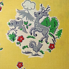 Bambi -Like Deer, Vintage Children’sYellow Fabric – Excellent. 33″ x 3.8 yards.