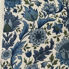 Linen Home Decorater Fabric Vintage Large Floral Blue 4.5 Yards 54” W