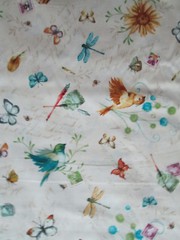 Dragonfly Butterfly Birds Flowers Dragonflies Artist Crearm Cotton Fabric FQ