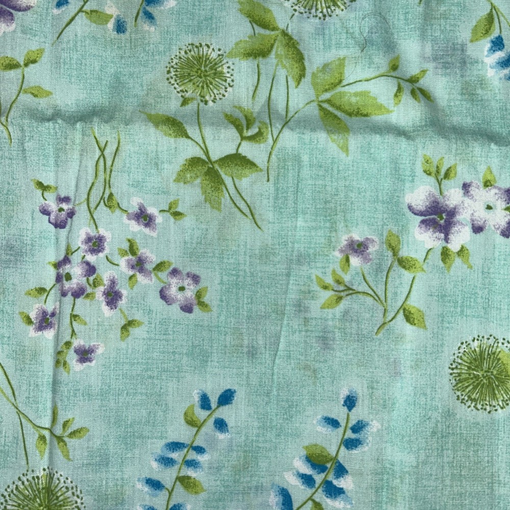 Fabric Pastel Blue With Pastel Purple And Blue Flowers 2 1/4 Yards