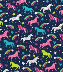 FAT QUARTER UNICORNS & STARS FABRIC RAINBOWS UNICORN FUN NOVELTY COTTON FQ