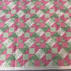 Vintage Oakhurst Textiles Pink Green White Patchwork Cheater Quilt 1 yard x 44″