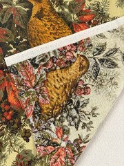 Vintage Fabric Scrap Birds Partridge Botanical Autumn Colors Rustic Traditional