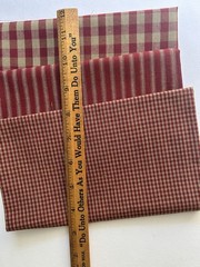 3 DEEP RED Check and Ticking Stripe Fat Quarters 100% Cotton Fabric