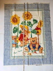 Vtg Teddy Bear Sunflower Theme Fabric Panel Quilt Blanket Sewing Wall Hang Baby