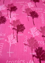 Vintage Rayon Twill Hot Pink Berry Tropics Palm Trees 1 7/8 Yds X 60″ Fabric