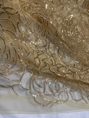 Sequins 3D Flower Embroidered Gold Tulle Fabric 3 YD + Piece Formal Bridal DIY