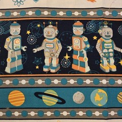 Atomic Bots Cotton Border OOP Boys Fabric Robot Alien UFO Rockets Planets Space