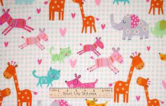 Newcastle Mommy & Me Baby Animal Cat Giraffe Dog Nursery Blue Cotton Fabric YARD
