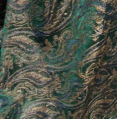 Green Gold Silver Paisley Metallic Brocade Fabric 60” Sold By The Yard