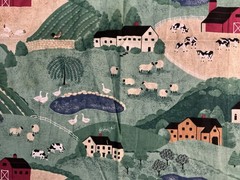 1992 Fabric Traditions Country Farm Red Barns Chickens Cows Ducks 48” X 44”