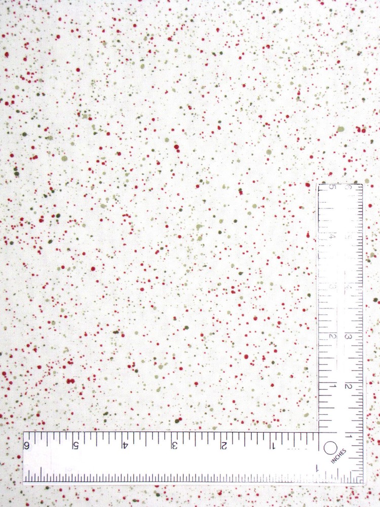 Songbird Holiday Red Green Splats on Cream Fabric 24″ Length 44″W Cotton Marcus