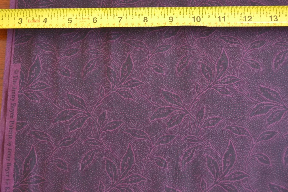 By 1/2 Yd, Plum Leaves on Black Quilt Cotton, RJR, Jinny Beyer Palette/4732,B734