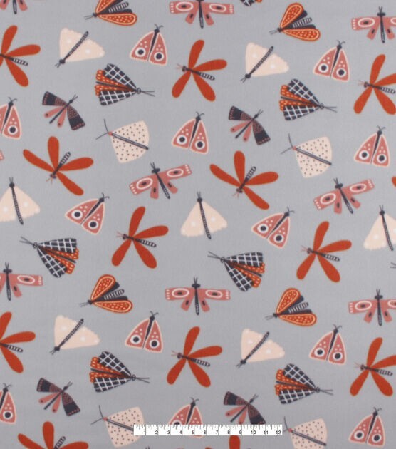 Moths on Gray Blizzard Fleece Fabric – 1.5 yards x 58″ NEW
