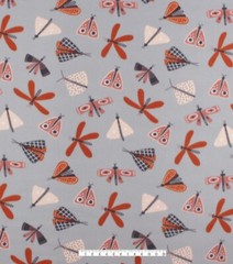 Moths on Gray Blizzard Fleece Fabric – 1.5 yards x 58″ NEW
