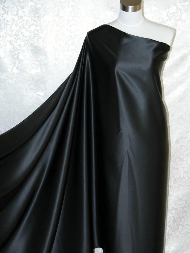 New 100% Silk Charmeuse Fabric Absolute Black Per Yard