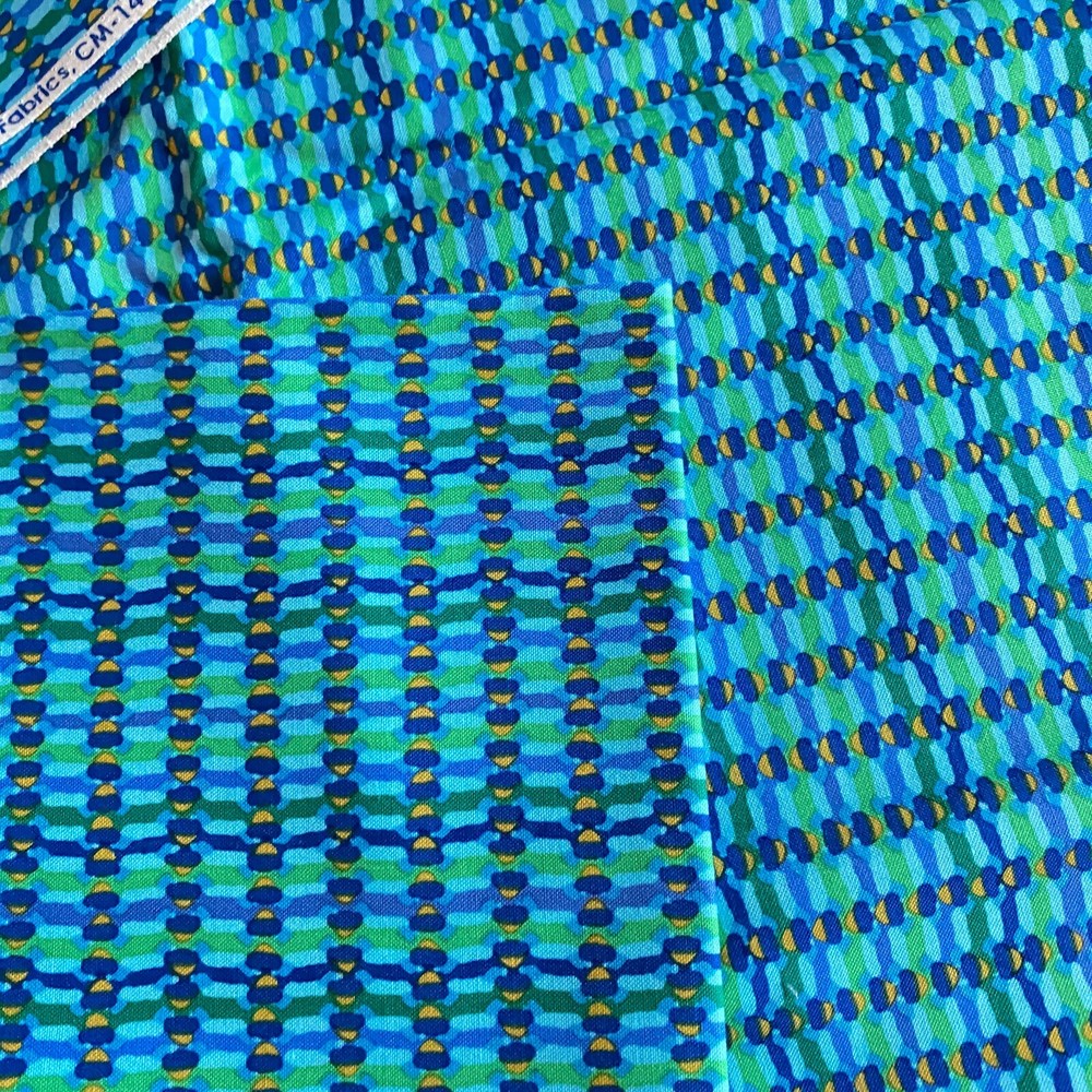 1.8 YD Basket Stripe Fabric Geometric Blue Cotton Print