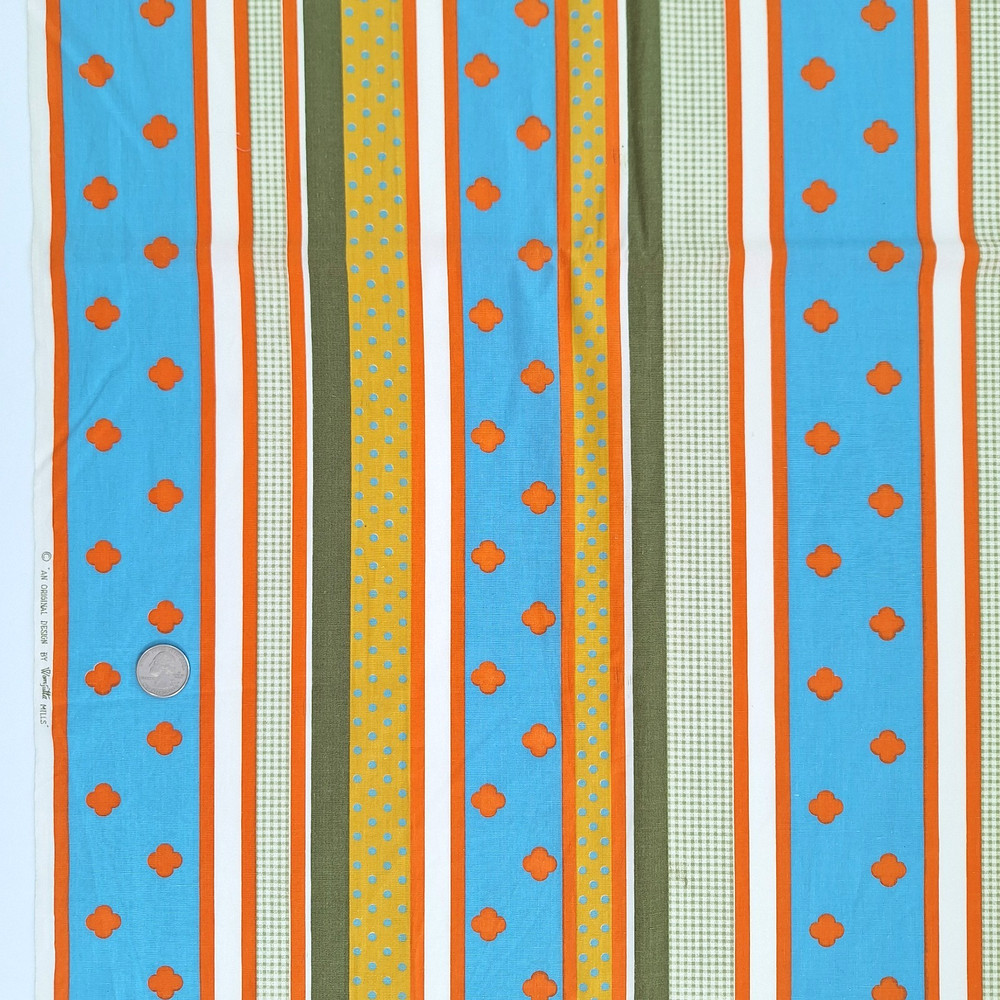 VTG Stripes Dots Quatrefoil Gingham Poly Cotton Fabric 1 YD Wamsutta Mills READ