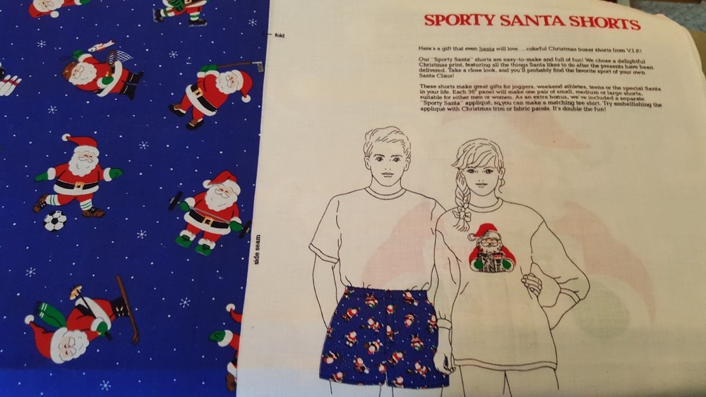 Christmas Sporty Santa Boxer Shorts Cotton Adult S M L Cut Sew Enjoy! Panel New