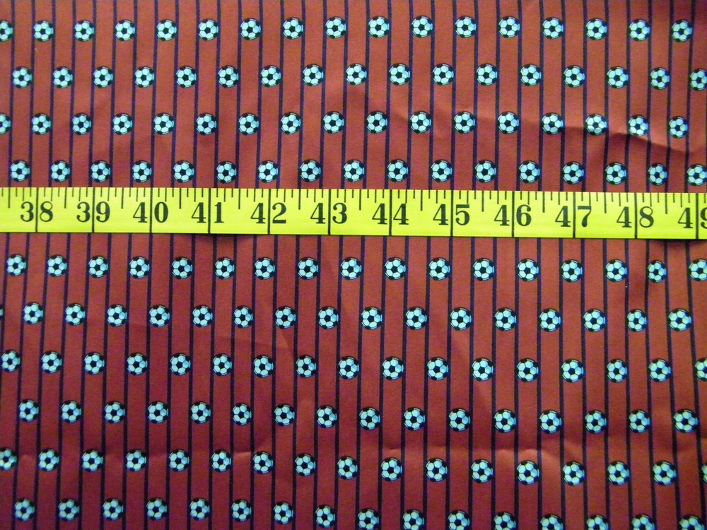 SOCCER BALLS ALLOVER STRIPES 100% POLYESTER FABRIC 31X43 INCHES