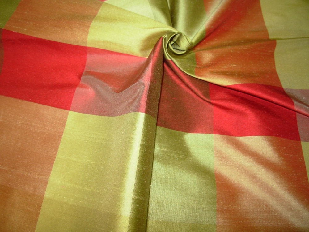 10 YDS FABRICUT 100% SILK PLAID CHECKS DUPIONI DRAPERY FABRIC FOR LESS