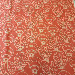 Seashell Fabric Remnants 2pc Coral Cream Coastal Nautical Cotton Quilting Craft