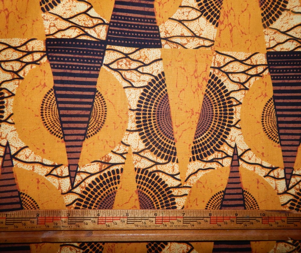 tribal cotton fabric triangle brown tan circle BTY sun African print gold