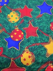 Larger Print Ornaments in Tree Stars Balls Ribbon 1 Yard x 46″ W Cotton Fabric