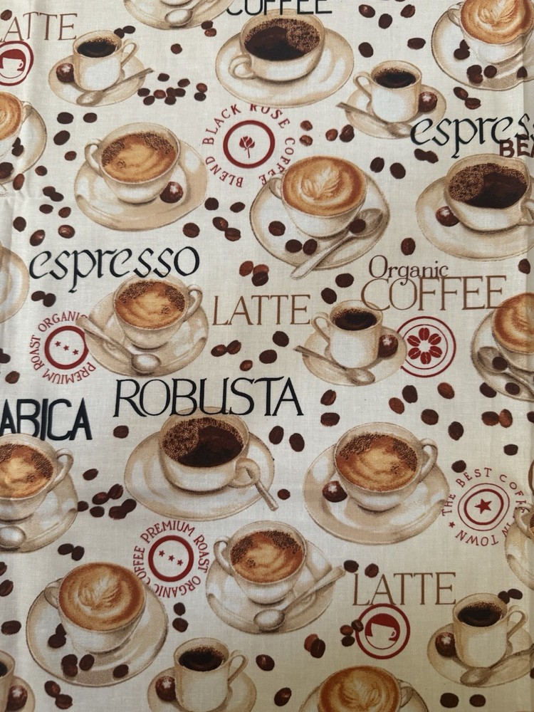 Robert Kaufman Metro Cafe Coffee Print Cotton Fabric 44″ x 1.25 Yds Quilting