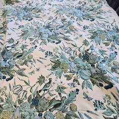 Vintage Waverly Fabric Remnant Plymouth Document Blue Yellow Green Birds READ DS
