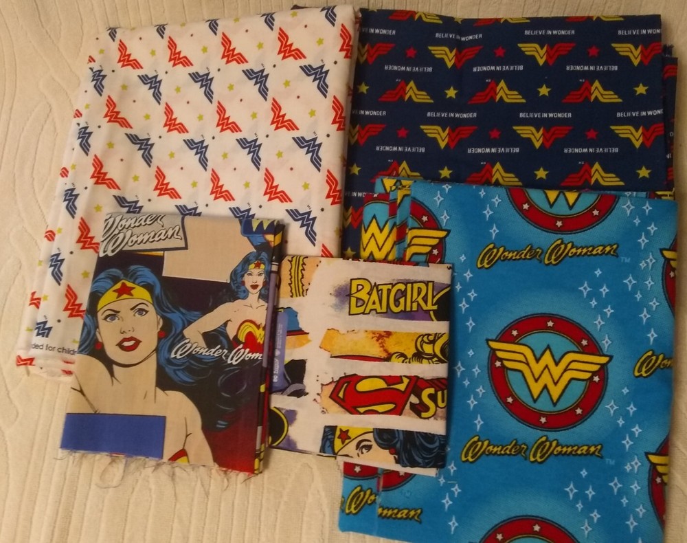 Wonder Woman fabric lot – 3+ yards – see description for individual measurements