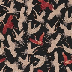 Crane Bird Gobelin Tapestry Upholstery Cushion Woven Fabric Black – 140cm Wide