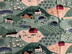 1992 Fabric Traditions Country Farm Red Barns Chickens Cows Ducks 48” X 44”
