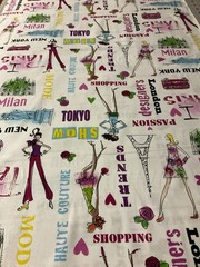 FASHION SHOW DIVA SHOPPING DESIGNER WHITE BACKGROUND COTTON FABRIC FQ