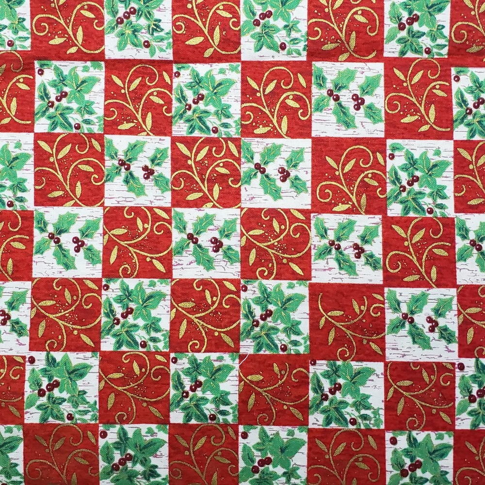 Brother Sister Design Studio A Crackled Christmas Checkered Hollyberry 2 Yards