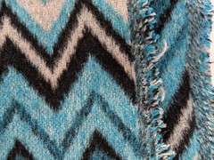 BTY x 60″ Fuzzy Textured Non-Stretch CHEVRON Wool Blend Turq/Grey/Black Fabric