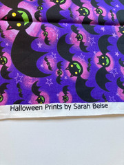 Halloween Bat Fabric Remnant Lot 3 Pc Glitter Neon Green Purple Cotton Gothic