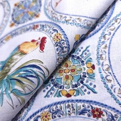 Rooster Spanish Tile Medallion Cotton Fabric 44″x36″ Precut Yard