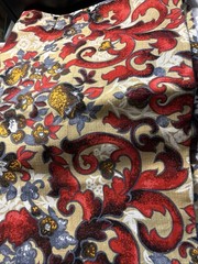 Floral Flourish Bright Red Pink Gray Tan Upholstery Fabric 56×44″ 1.5yd
