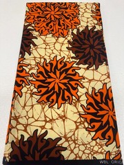 Polyester African Wax Prints Fabrics-Orange Dark Brown Cream Black