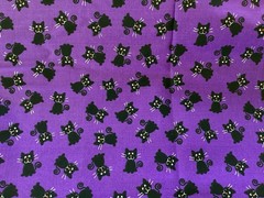 2 Yards Kitty Cat Cotton Fabric Black Cats On Purple Background New